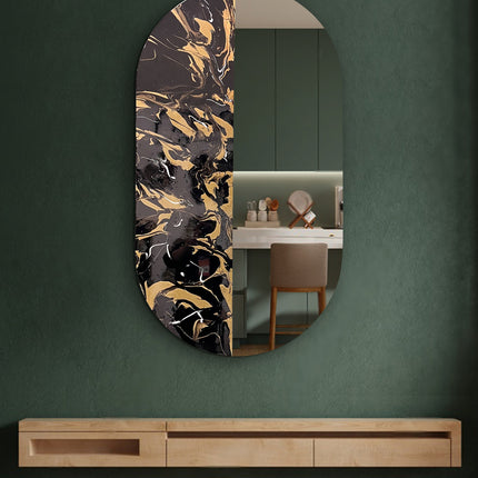 ESPEJO ÓVALO GRANDE RESINA ARK NOCHE DORADA + ESPEJO