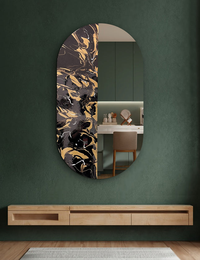 ESPEJO ÓVALO GRANDE RESINA ARK NOCHE DORADA + ESPEJO