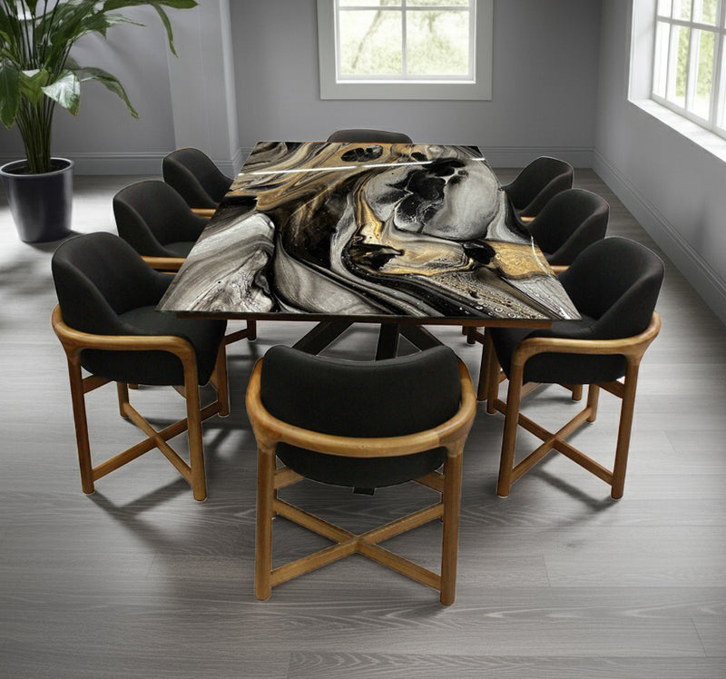 COMEDOR DENVER 240X120 CM C/CUBRECANTO INTERNO CON 8 SILLAS OVAL