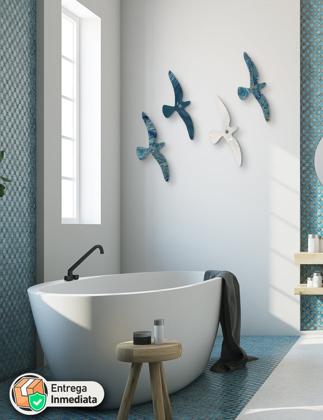 SET PALOMAS 4 PZ HUESO SÓLIDO+ARK PARADISUS + AZUL GRISÁCEO SÓLIDO