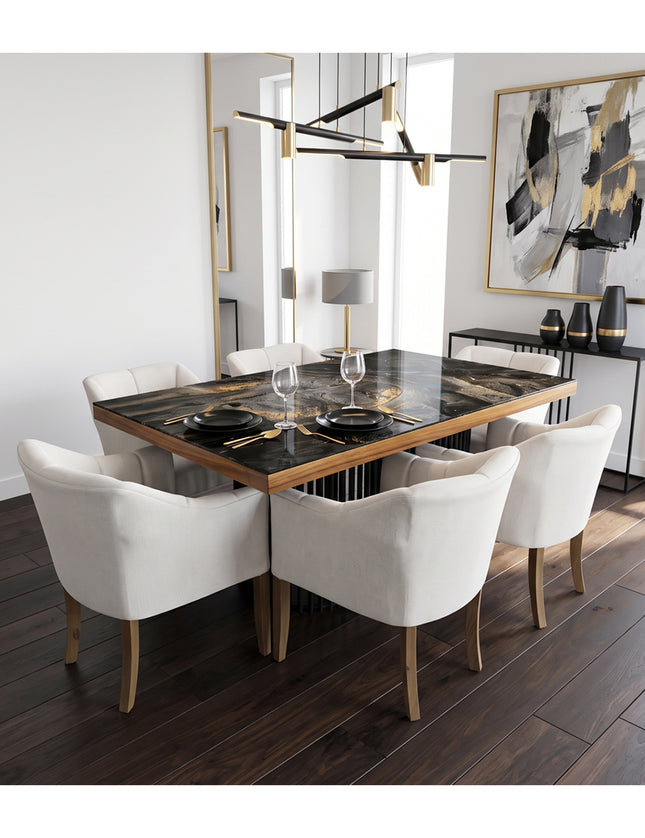 COMEDOR PHOENIX 110X180 CM C/CUBRECANTO CON 6 SILLAS NITZUKI