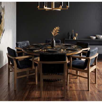 COMEDOR PHOENIX REDONDO CON BASE DE METAL 140 CM CON 6 SILLAS RAVEL
