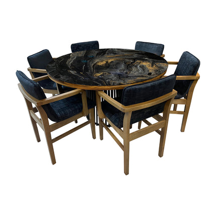 COMEDOR PHOENIX REDONDO CON BASE DE METAL 140 CM CON 6 SILLAS RAVEL