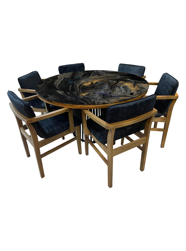 COMEDOR PHOENIX REDONDO CON BASE DE METAL 140 CM CON 6 SILLAS RAVEL