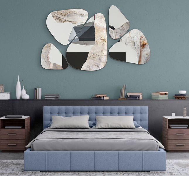 SET ESPEJOS PIEDRA RESINA + ESPEJO 5 PZAS