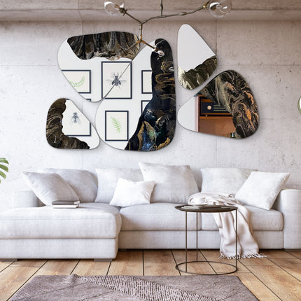 SET ESPEJOS PIEDRA RESINA + ESPEJO 5 PZAS