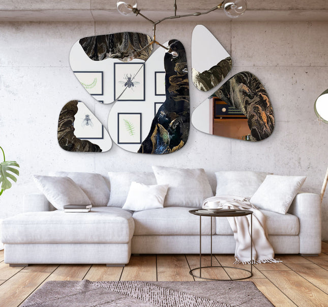 SET ESPEJOS PIEDRA RESINA + ESPEJO 5 PZAS