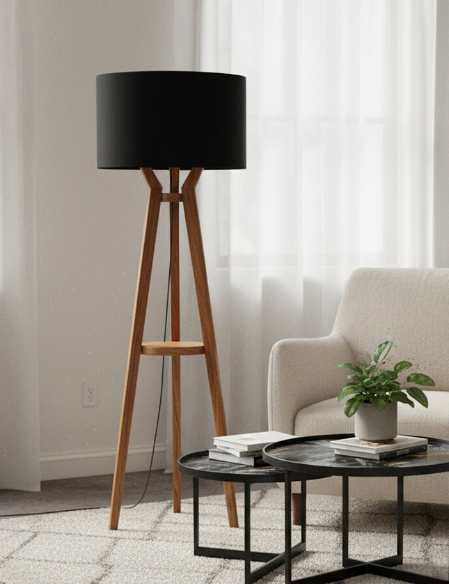 LÁMPARA DE PISO CON PAROTA PANTALLA NEGRA