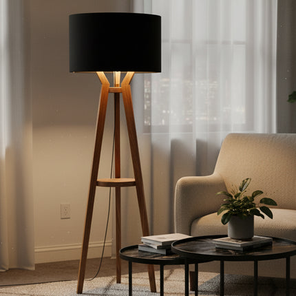 LÁMPARA DE PISO CON PAROTA PANTALLA NEGRA