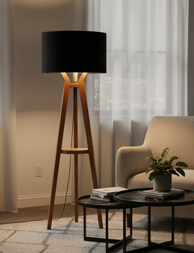 LÁMPARA DE PISO CON PAROTA PANTALLA NEGRA