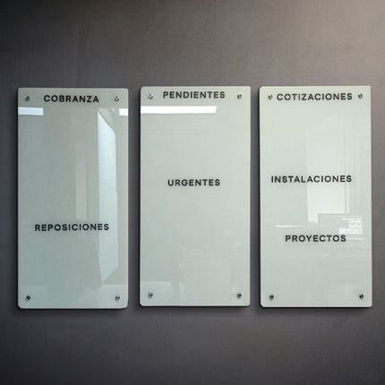 SET 3 PIZARRAS DE CRISTAL TEMPLADO 70 X 140 CM HUESO SÓLIDO