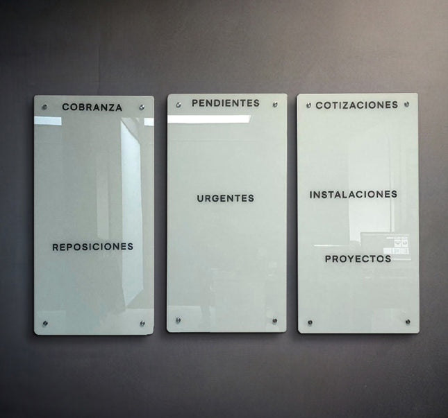 SET 3 PIZARRAS DE CRISTAL TEMPLADO 70 X 140 CM HUESO SÓLIDO