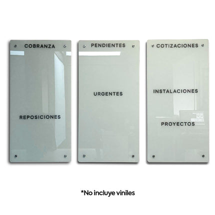 SET 3 PIZARRAS DE CRISTAL TEMPLADO 70 X 140 CM HUESO SÓLIDO