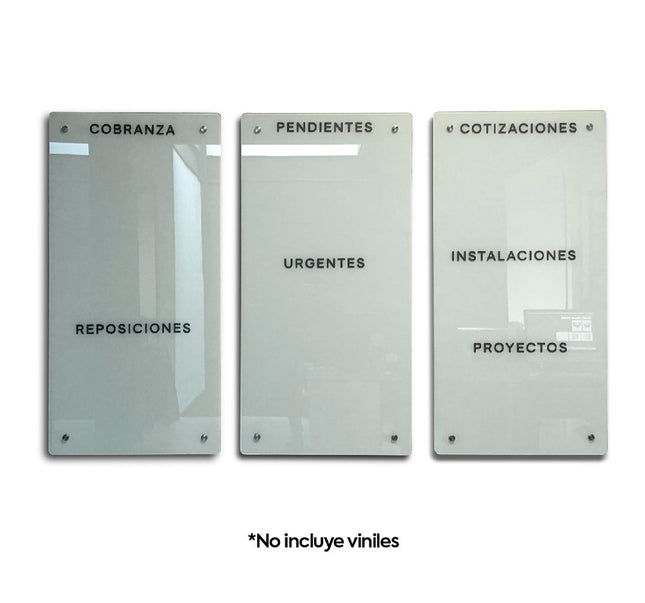 SET 3 PIZARRAS DE CRISTAL TEMPLADO 70 X 140 CM HUESO SÓLIDO