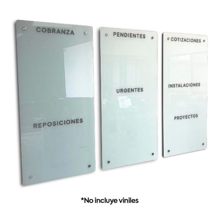 SET 3 PIZARRAS DE CRISTAL TEMPLADO 70 X 140 CM HUESO SÓLIDO