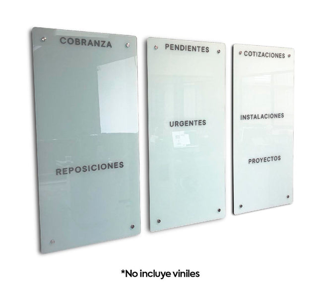 SET 3 PIZARRAS DE CRISTAL TEMPLADO 70 X 140 CM HUESO SÓLIDO