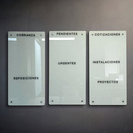 SET 3 PIZARRAS DE CRISTAL TEMPLADO 70 X 140 CM HUESO SÓLIDO