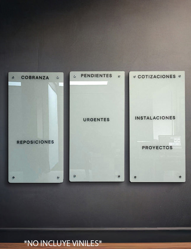 SET 3 PIZARRAS DE CRISTAL TEMPLADO 70 X 140 CM HUESO SÓLIDO