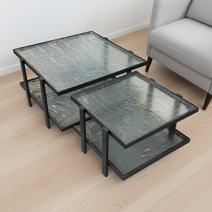 SET MESAS DE CENTRO DE METAL "CUADRANTE" 2 PZAS TERMOFORMADAS TRASLÚCIDAS