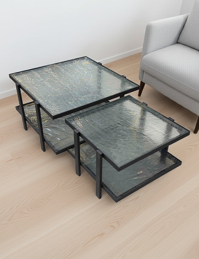 SET MESAS DE CENTRO DE METAL "CUADRANTE" 2 PZAS TERMOFORMADAS TRASLÚCIDAS