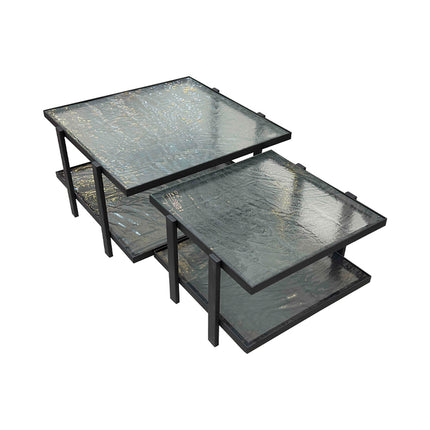 SET MESAS DE CENTRO DE METAL "CUADRANTE" 2 PZAS TERMOFORMADAS TRASLÚCIDAS