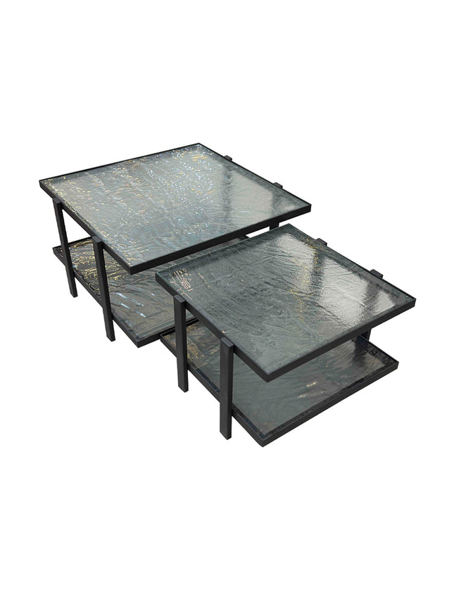 SET MESAS DE CENTRO DE METAL "CUADRANTE" 2 PZAS TERMOFORMADAS TRASLÚCIDAS