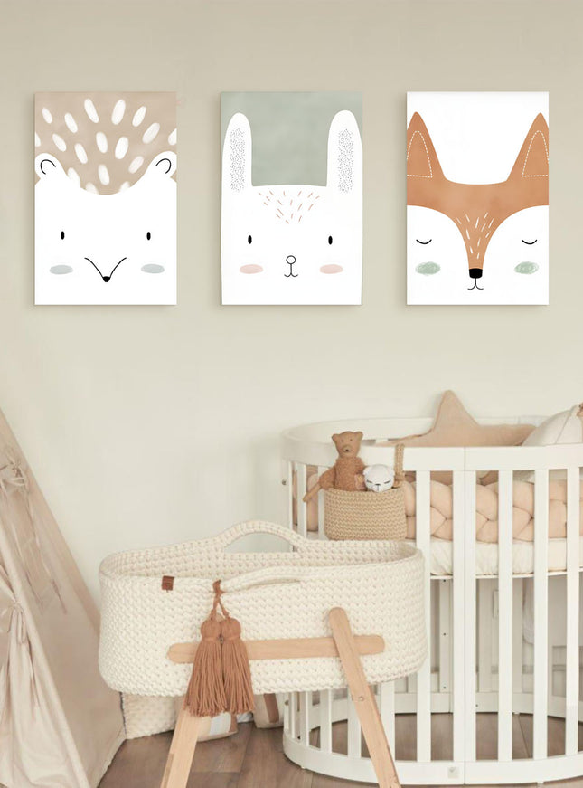SET DE CUADROS ANIMAL FACES 3 PZAS
