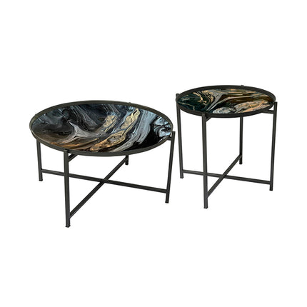 SET MESAS LATERALES DE METAL "TIJERA" 2 PZAS