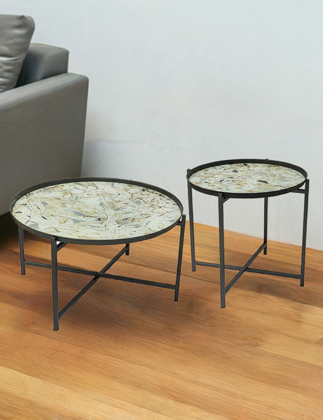 SET MESAS LATERALES DE METAL "TIJERA" 2 PZAS