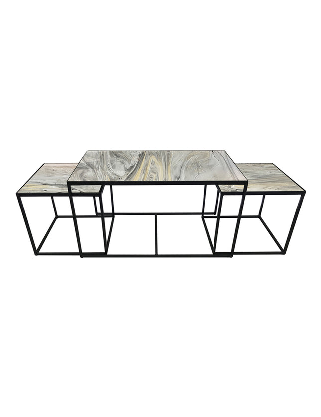 SET MESAS DE CENTRO DE METAL "TRÍO CUBA" 3 PZAS