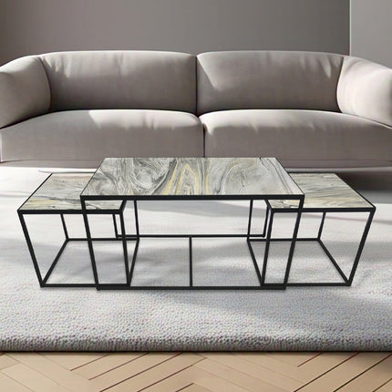 SET MESAS DE CENTRO DE METAL "TRÍO CUBA" 3 PZAS