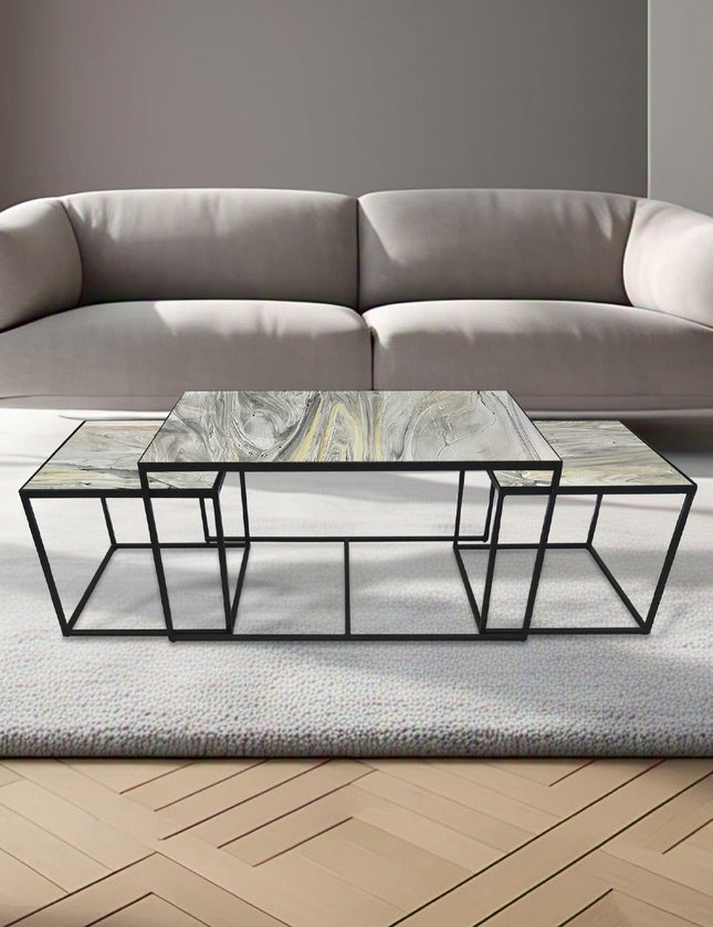 SET MESAS DE CENTRO DE METAL "TRÍO CUBA" 3 PZAS