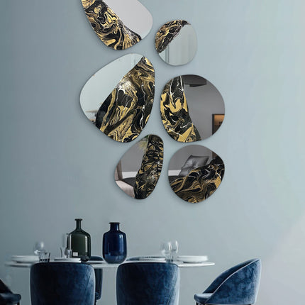 SET ESPEJOS TUTTI 6 PZAS RESINA ARK NOCHE DORADA + ESPEJO