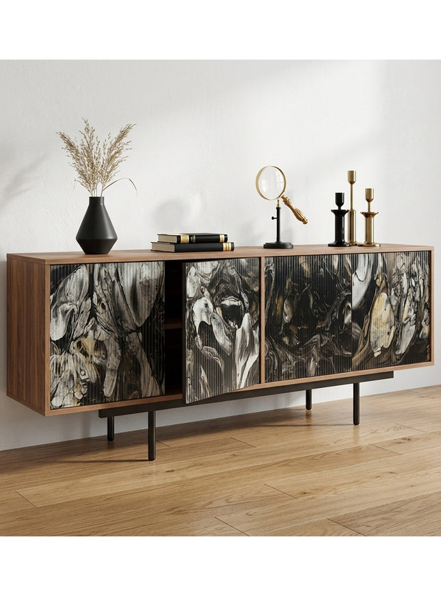 CREDENZA DE PAROTA "VENETTI" ARK NOCHE PLATEADA CON ORO