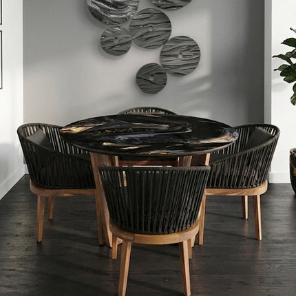 COMEDOR VICTORIA ARK NOCHE DORADA 120 CM CON 4 SILLAS DELHI