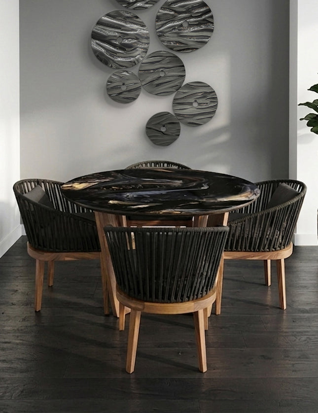 COMEDOR VICTORIA ARK NOCHE DORADA 120 CM CON 4 SILLAS DELHI