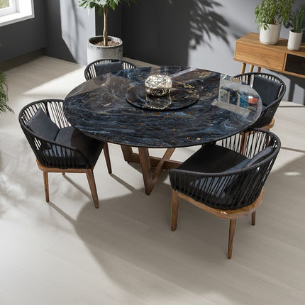 COMEDOR VICTORIA ARK NOCHE DORADA 160 CM CON 4 SILLAS DELHI