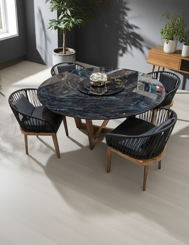 COMEDOR VICTORIA ARK NOCHE DORADA 160 CM CON 4 SILLAS DELHI