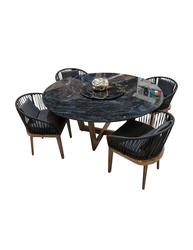 COMEDOR VICTORIA ARK NOCHE DORADA 160 CM CON 4 SILLAS DELHI