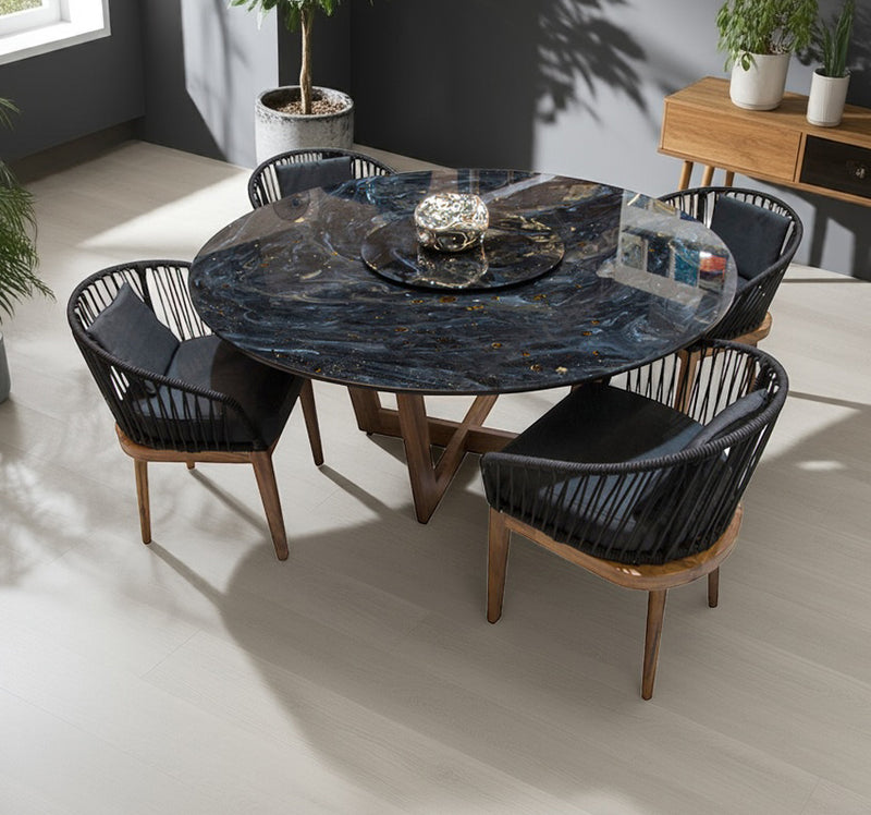 COMEDOR VICTORIA ARK NOCHE DORADA 160 CM CON 4 SILLAS DELHI