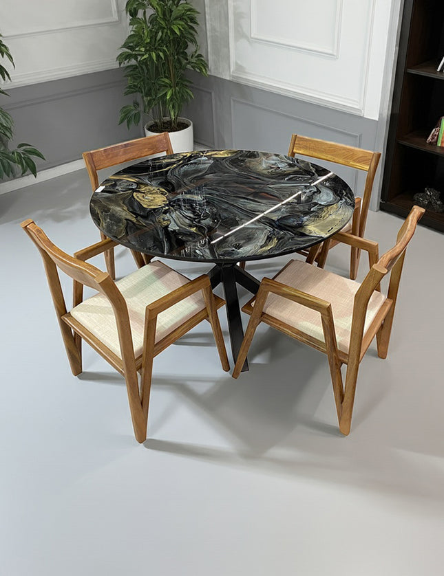 COMEDOR VICTORIA BASE DE METAL DENVER 120 CM CON 4 SILLAS DASSA