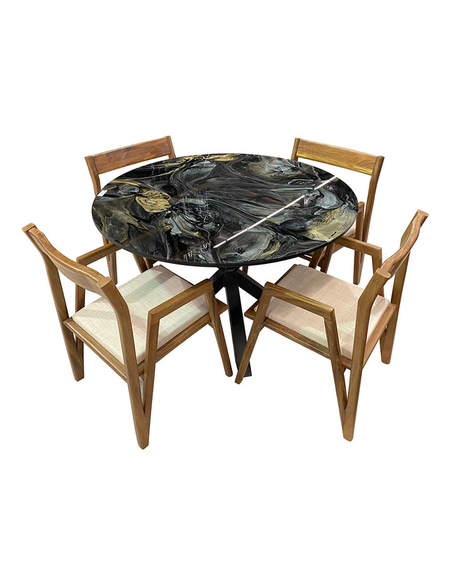 COMEDOR VICTORIA BASE DE METAL DENVER 120 CM CON 4 SILLAS DASSA