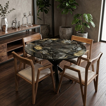 COMEDOR VICTORIA BASE DE METAL DENVER 120 CM CON 4 SILLAS DASSA
