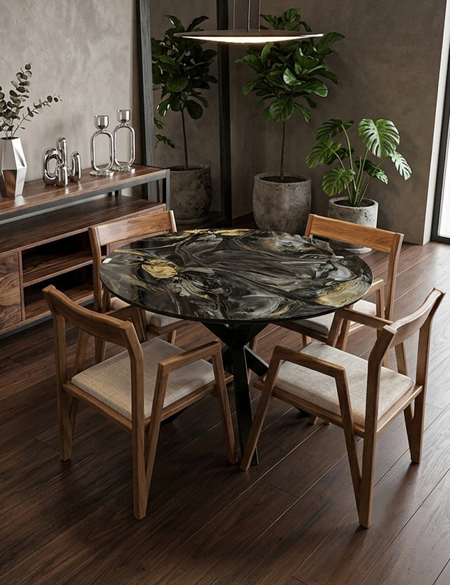 COMEDOR VICTORIA BASE DE METAL DENVER 120 CM CON 4 SILLAS DASSA