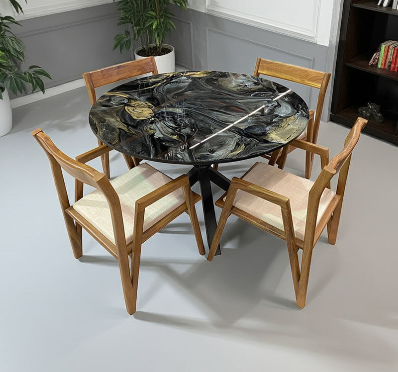 COMEDOR VICTORIA BASE DE METAL DENVER 120 CM CON 4 SILLAS DASSA