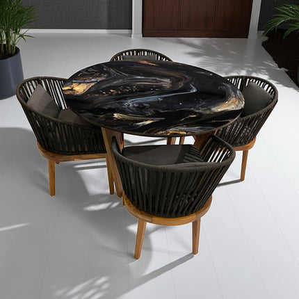 COMEDOR VICTORIA ARK NOCHE DORADA 120 CM CON 4 SILLAS DELHI