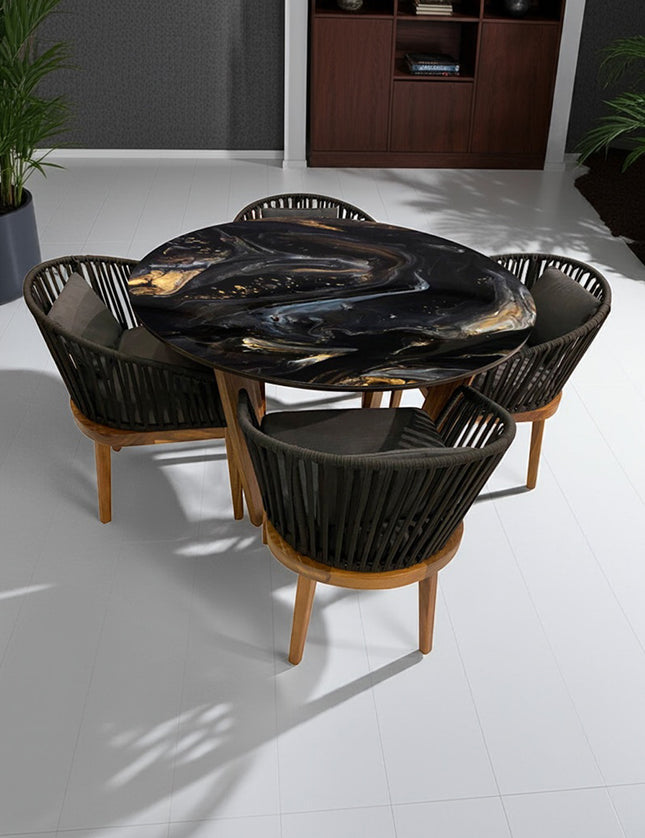 COMEDOR VICTORIA ARK NOCHE DORADA 120 CM CON 4 SILLAS DELHI