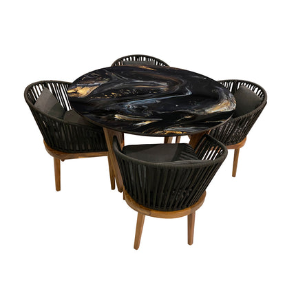 COMEDOR VICTORIA ARK NOCHE DORADA 120 CM CON 4 SILLAS DELHI