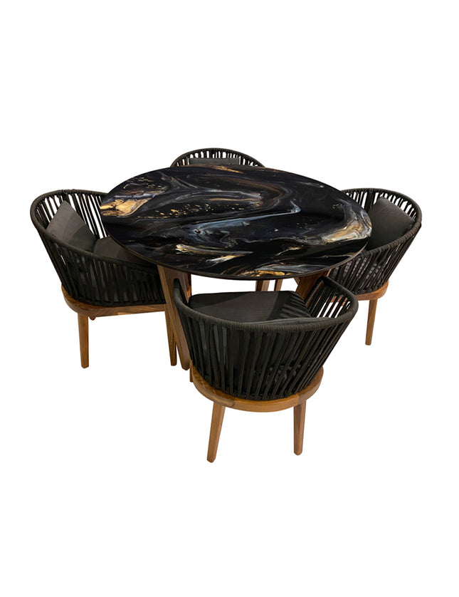 COMEDOR VICTORIA ARK NOCHE DORADA 120 CM CON 4 SILLAS DELHI