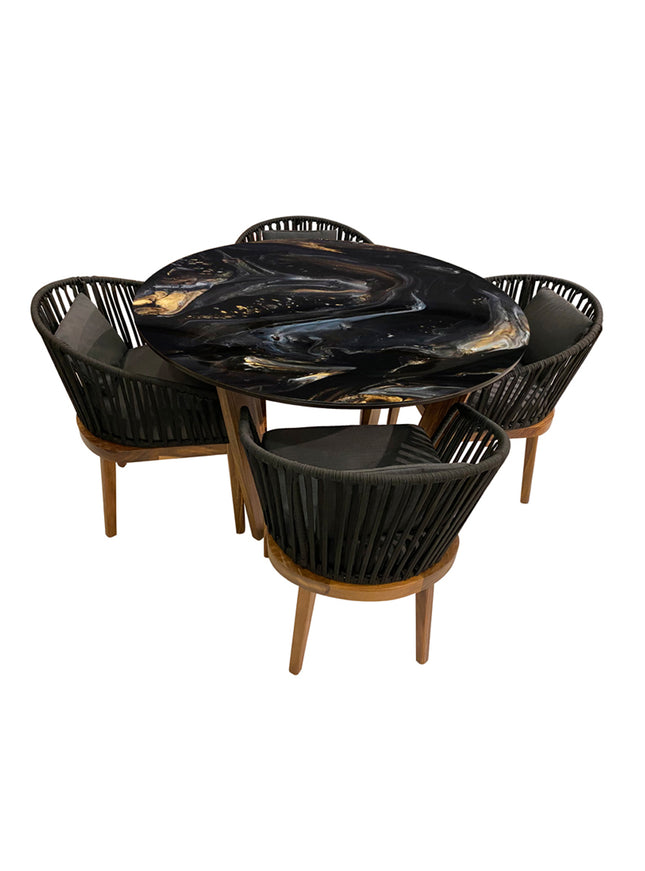 COMEDOR VICTORIA ARK NOCHE DORADA 120 CM CON 4 SILLAS DELHI